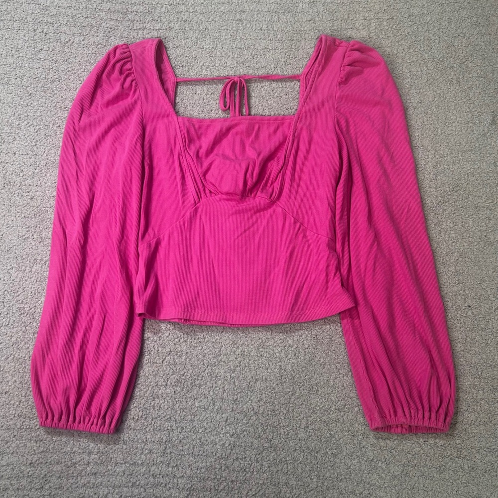 Listicle Top Ruched Puff Sleeve S Pink Coquette Cottagecore Barbiecore Romantic